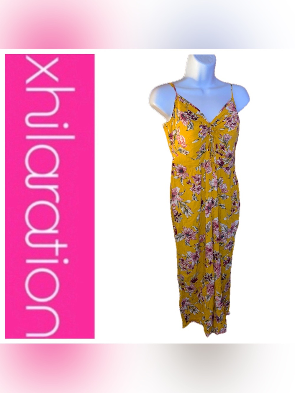 Mustard Yellow Floral Smocked Spaghetti Strap Jumpsuit 💛🌸